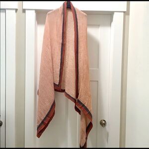Colorblock Handmade Vintage Style Large Size Shawl/Wrap With Pleated Textured